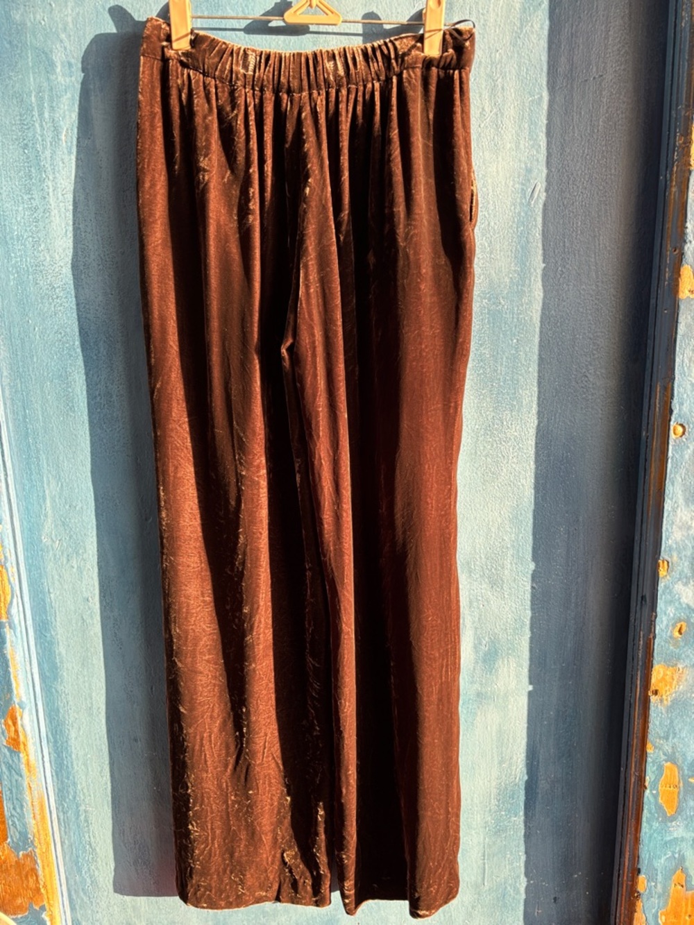 Men's Brown Velvet Elastic-Waist Pants